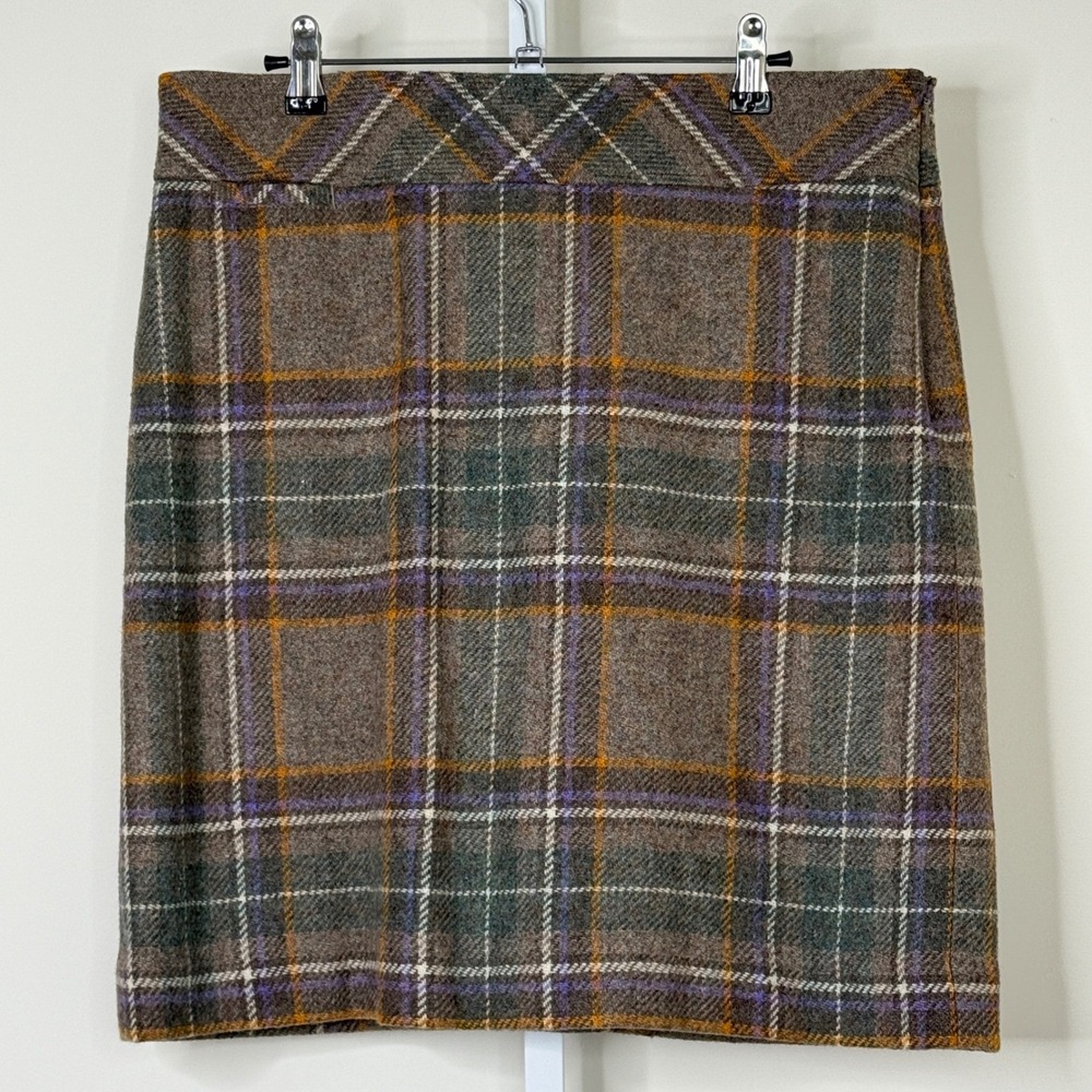 Bundle 2‎ Vintage LLBean Skirt 12P Brown Blue Plaid Wool Lined Pencil Career 90s